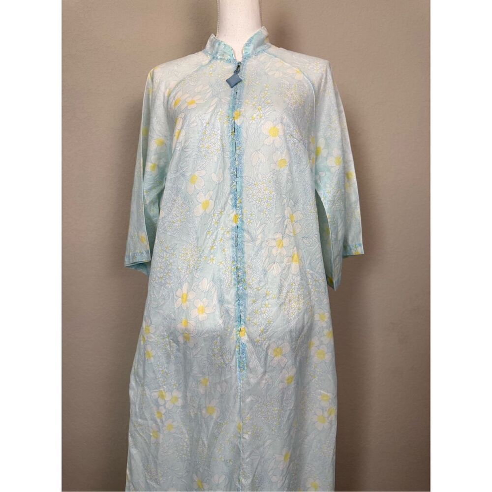 Vintage Lane Bryant Tall Sheer Nightgown Blue Yellow Zip Up